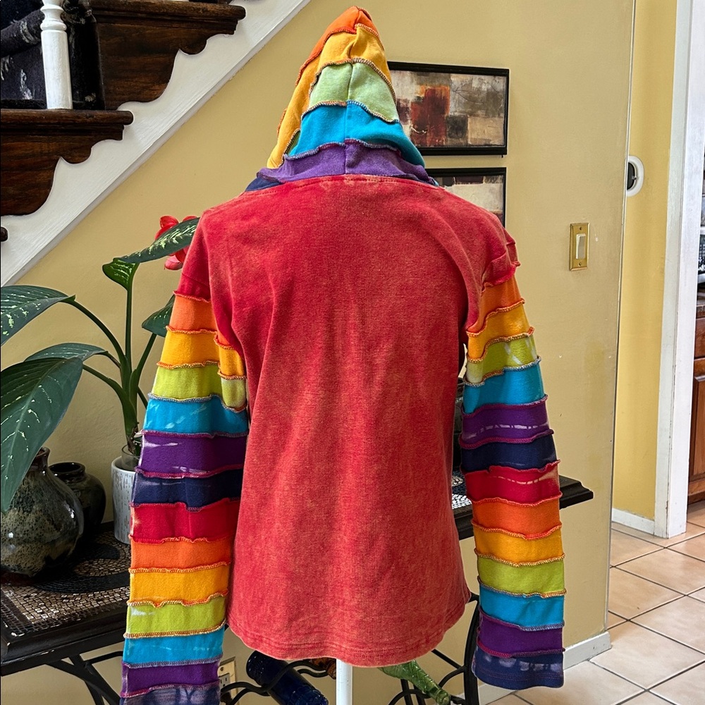 Windhorse Multicolor Patchwork Hoodie Zip Handcra… - image 13